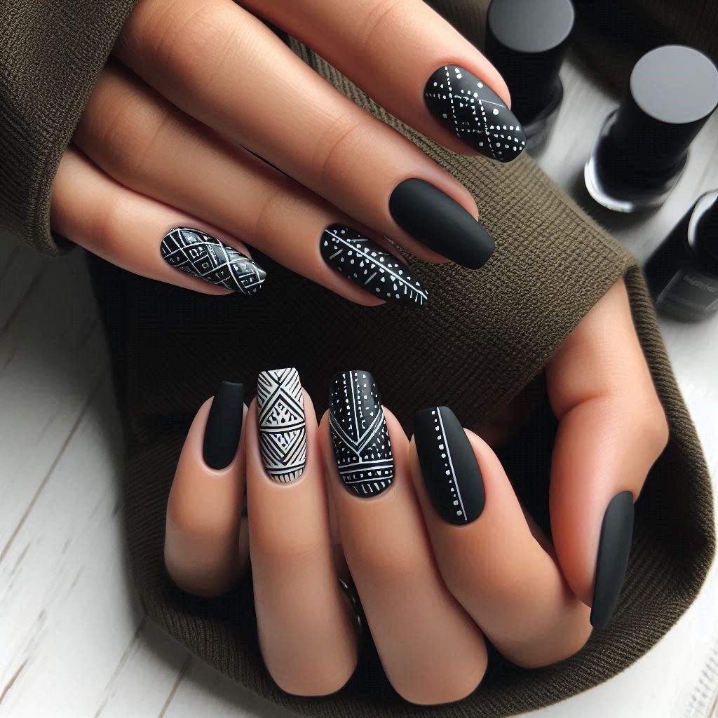 Dotwork and Linework Nails For fans of geometric or minimalist tattoos