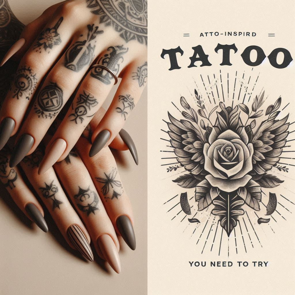 Mandala tattoo-inspired nail art design on short nails
